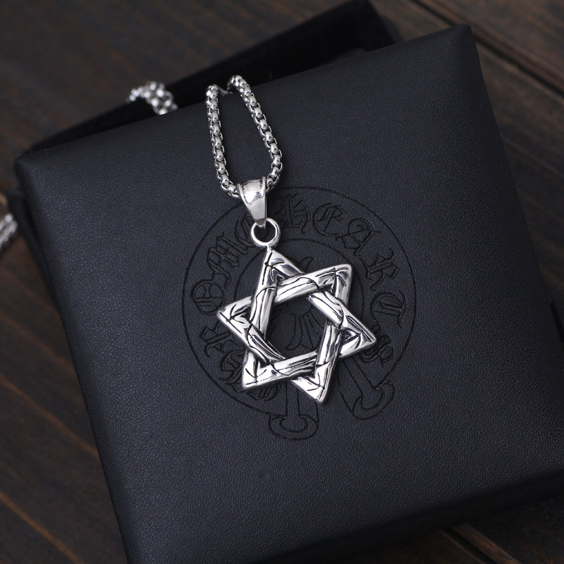 张杰鹿晗吴亦凡明星同款配饰品复古六芒星项链简约情侣毛衣链吊坠