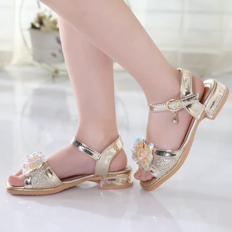 女童凉鞋童鞋2018夏季新款中大童时尚公主鞋儿童小女孩鱼嘴高跟鞋