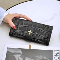 2022 New Wallet Woman Long GENUINE LEATHER EUROPEAN AND EUROPEAN FASHION YOUTH CROCODILE THREAD PURE COLOR LOCK BULL LEATHER HAND GRAB BAG TIDE