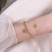 Korean version of exquisite slender Red man Xiaofu brand bracelet Hi word minimalist round brand simple bracelet does not fade titanium steel gold plated