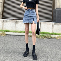 Red Ins Denim Skirt Women's Summer Thin 2022 High Waist Sexy Side Split Hip A-line Ultra Short Skirt