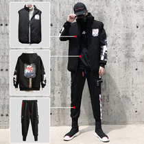 Dark black functional wind mens suit winter Korean version of the national trend handsome hip-hop trend brand casual sports frock coat