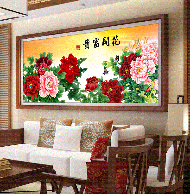 5d钻石画满钻花开富贵牡丹花点贴钻十字绣六尺牡丹客厅新款砖石绣