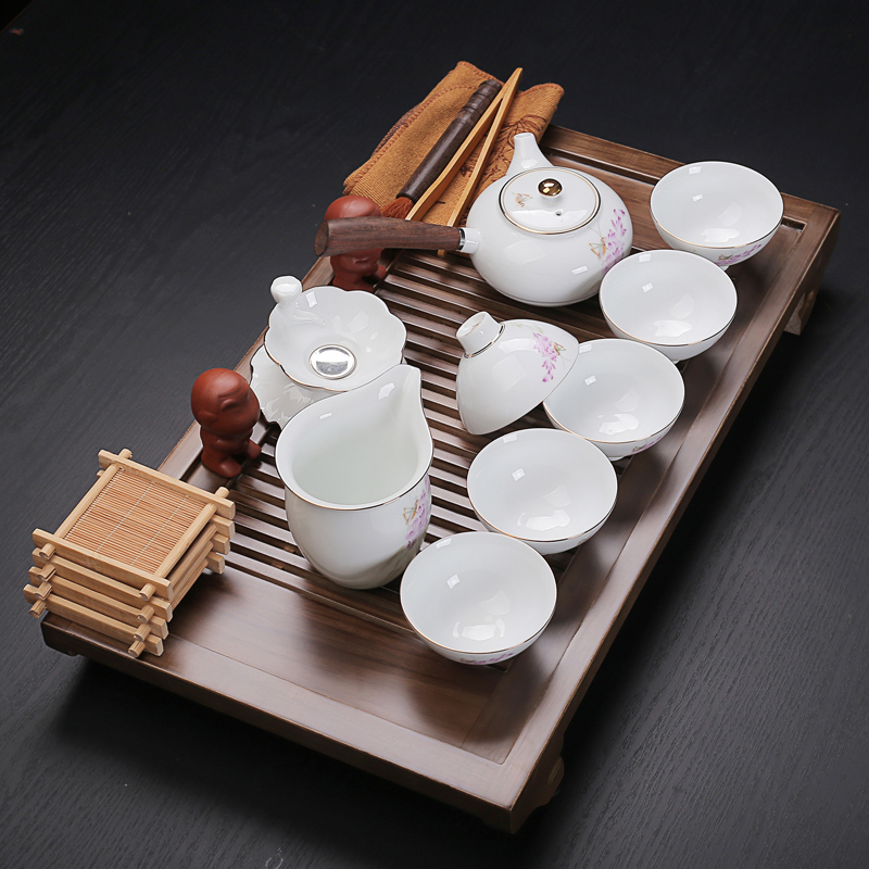 Old & suit household contracted solid wood tea tray, blue and white tea sets tea set your up kung fu ceramic cups, small case