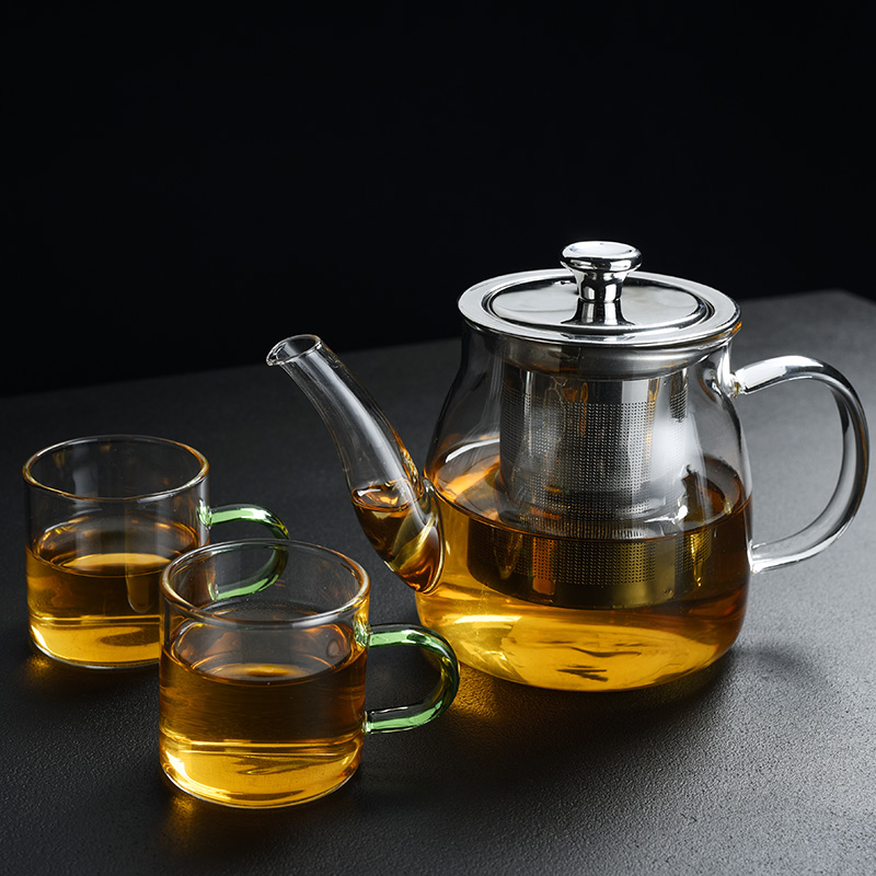 Old kung fu tea set, high temperature resistant glass at the home of the big cooking pot cup a pot of tea tray tray two cups