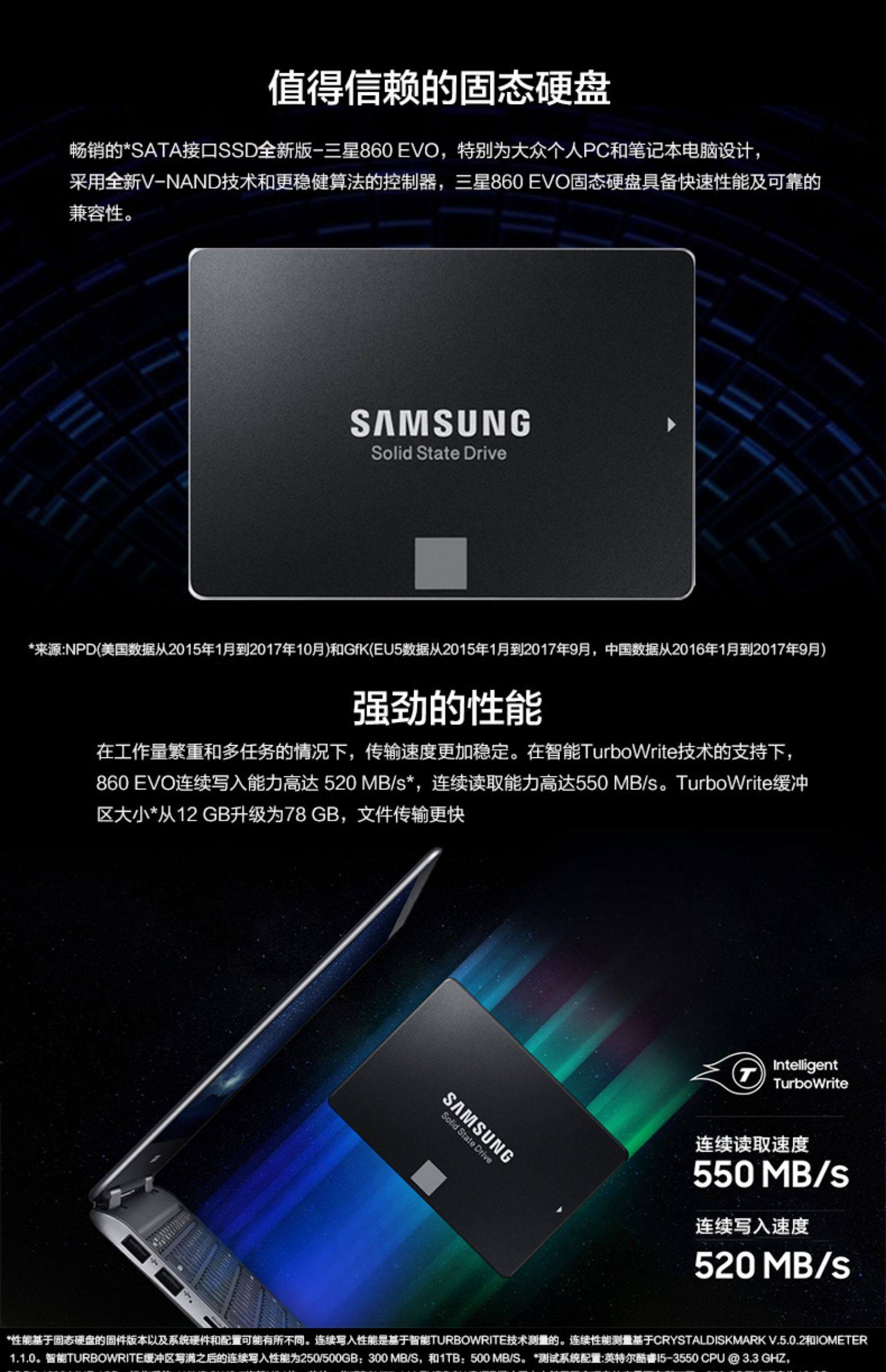 三星固态硬盘860evo500g笔记本台式ssd非480g512g固态870evo硬官方