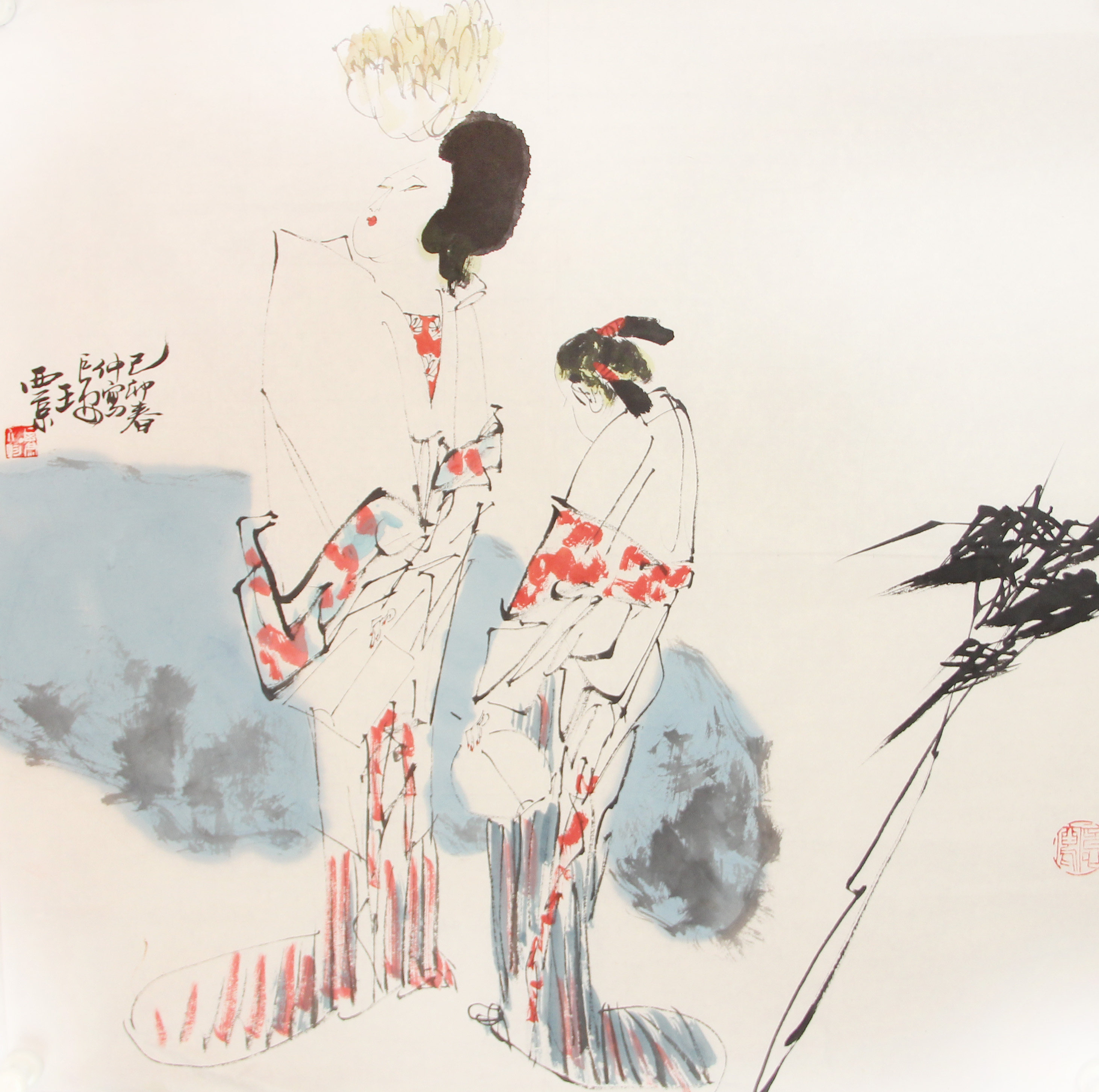 王西京款仕女图纸本镜片