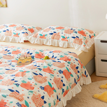 Korean style pastoral lace cotton four-piece set ruffle Princess wind cotton student dormitory sheets three-piece set