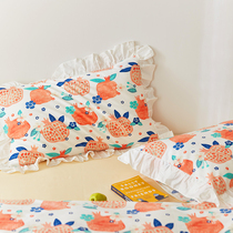 Ink and wash hand-painted wind ruffle cotton pillowcase pair 48 * 74c cotton single lace pillow case single piece