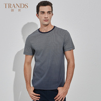 TRANDS Great Yang Chuangshi Blue Cotton T-shirt Mens Slim Round Neck Print Short Sleeve Long Cotton TR1833360