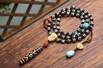 Tibetan real goods to pure raw stone tiger dentistry Division Three-five-nine eye-bead necklace handstring agate male and female pendants