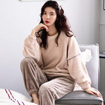Coral Suede Pajamas Woman Winter Thickened Garnter External Wear Winter Ins Wind Flannel Suede Winter Home Suit Suit