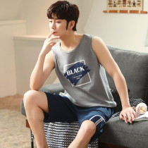 Sleepwear Mens Summer Pure Cotton Thin style Vest Shorts 2022 New Teen Big Code Mens Home Suit Suit