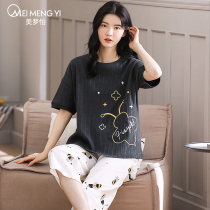 Pajamas womens summer pure cotton short-sleeved three-point pants thin 2021 new can be worn outside black home service suit
