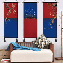 New Chinese flower and bird tapestry fabric study Teahouse ancient style folk decoration painting living room bedroom triple hanging painting hanging cloth