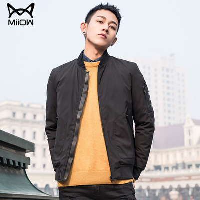 猫人男装羽绒服男棒球领短款韩版修身2018冬季新款青年男士外套潮_聚