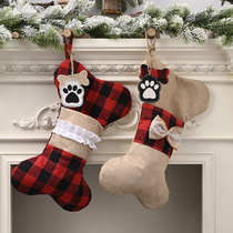Christmas Decorations Accessories Hemp Cloth Plaid Bones Socks Christmas Socks Children Gift Bags Candy Bag Tree Pendant