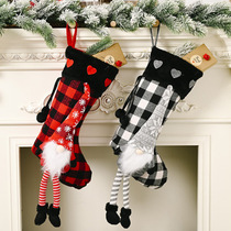 Beckant Christmas supplies Red love fluff hanging leg Plaid Christmas socks creative decoration socks Old Man gift socks
