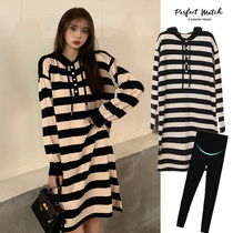 Pregnant women dress autumn fashion set 2021 Spring and Autumn New stripes pregnant women winter sweater base shirt Women