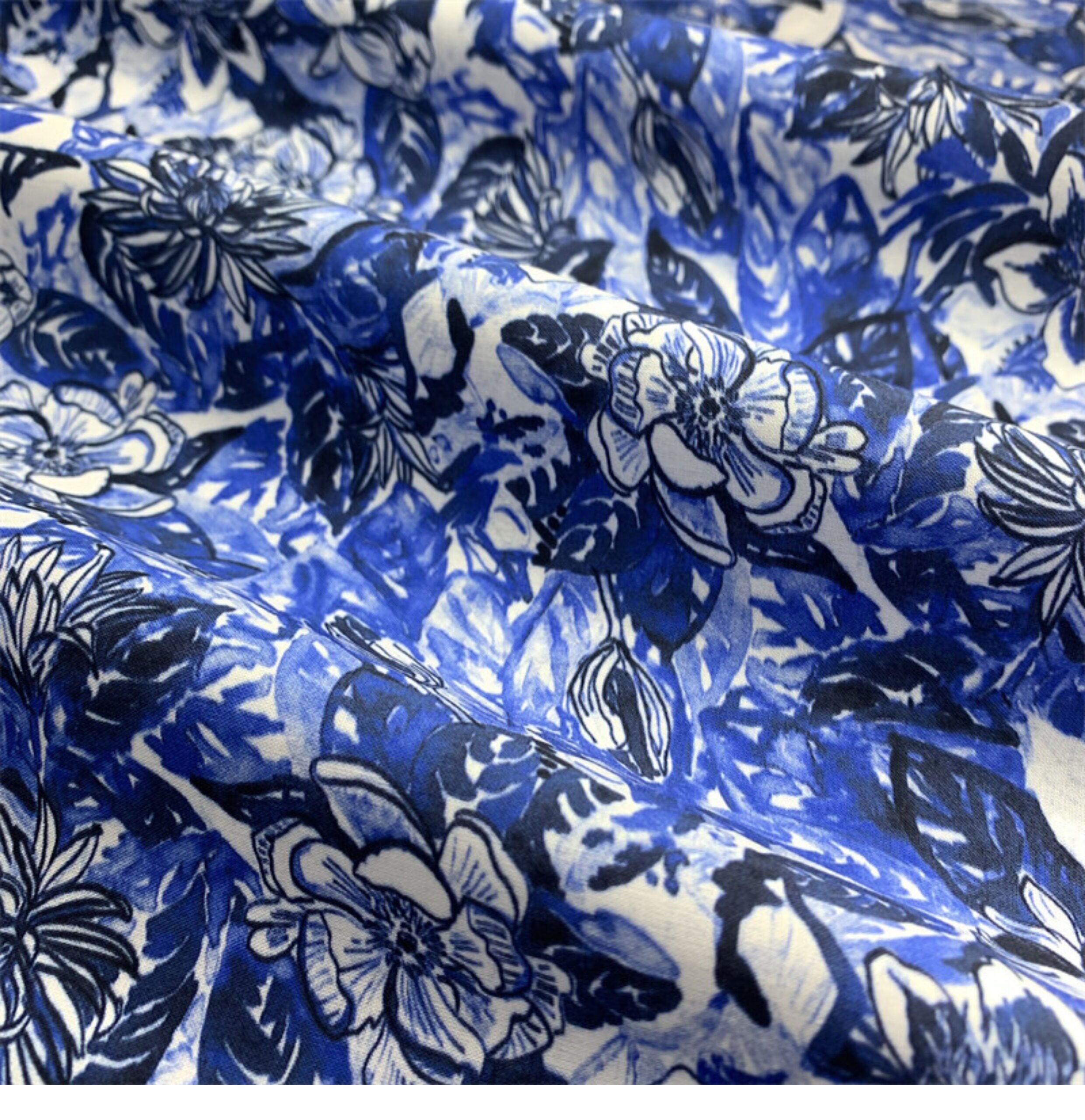 水墨画青花瓷风格布料 全棉数码印花制衣布 diy手工服装定制面料