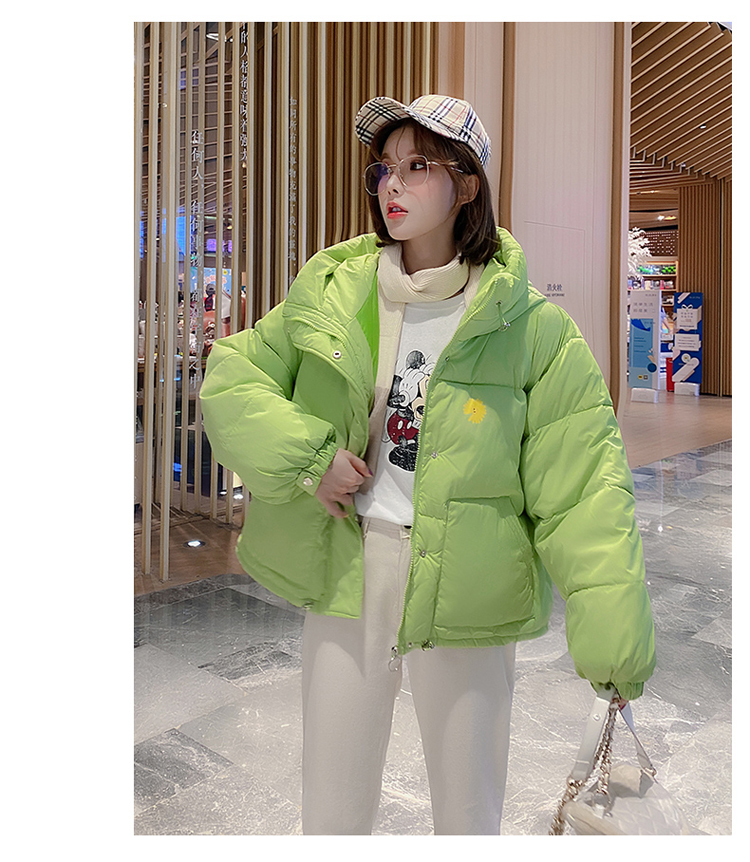 实拍2020冬季新款羽绒服女直播短款棉衣网红印花小雏菊宽松棉服