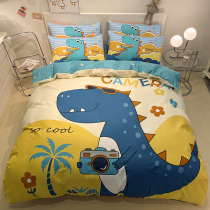 Male Girl Cartoon Pure Cotton Quilt Cover Three Sets Children Dinosaur Full Cotton Linen Hats Four Sets 1 5m Bed Accessories