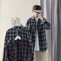 Casual Plaid Shirt Male spring autumn style Han version 100 hitch home thin jacket port Wind country Tidal Relaxation Brief Approximately Long Sleeves