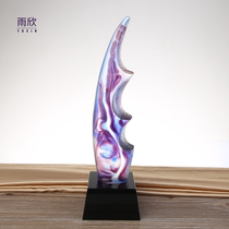 Rain Xin YUXIN GLAZED CRYSTAL CUSTOM TROPHIES LETTERING ENTERPRISE PRIZE SOUVENIR SPOT WITH WIND BREAKING WAVE
