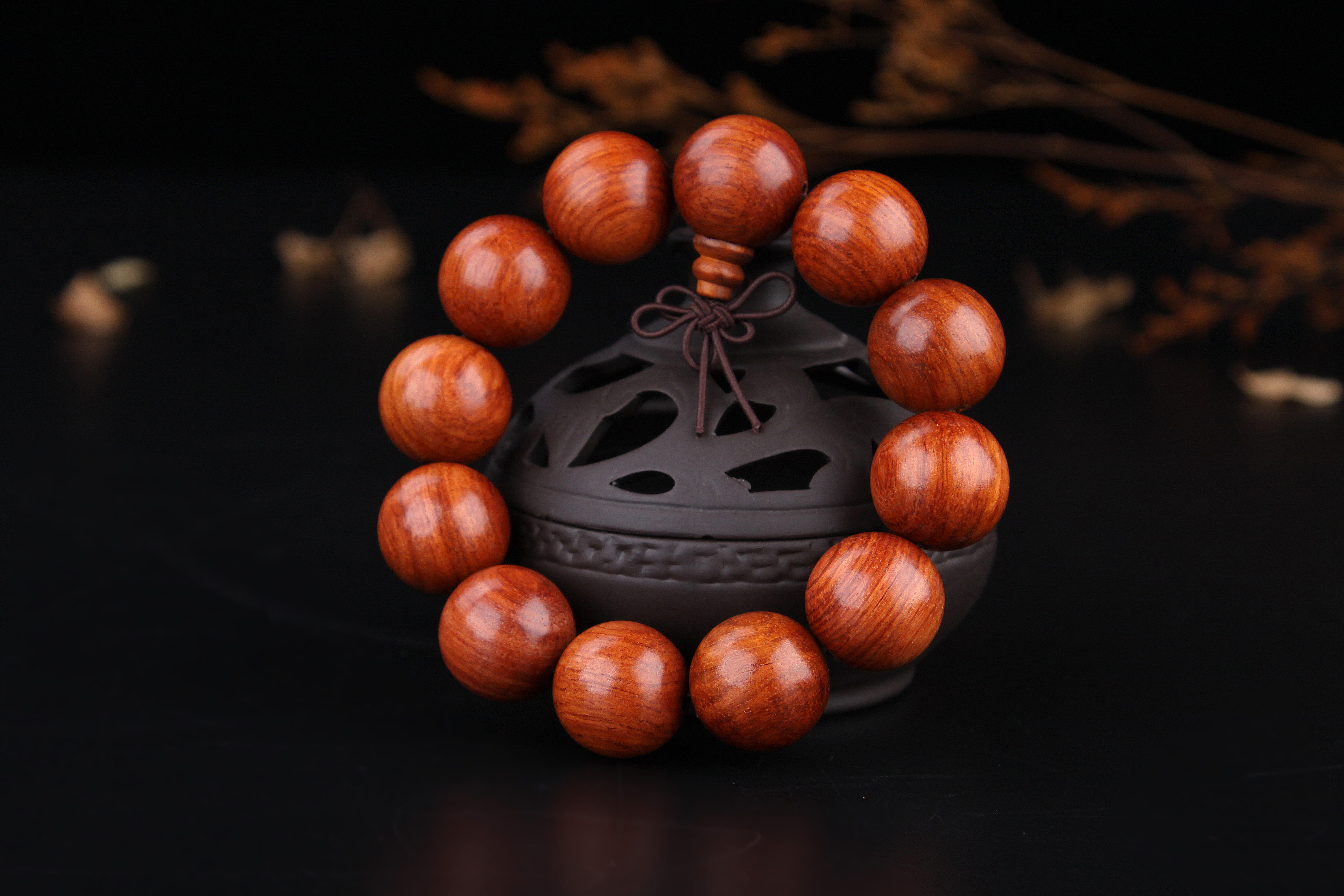 静木堂天然缅甸原木草花梨手串佛珠手链2.0带佛塔手链款厂家直销