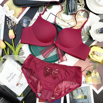 Summer front buckle beauty back small bra One piece incognito no rim deep V sexy glossy underwear womens bra set