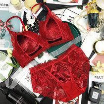 Vintage court style thickened small chest flat chest gathered without rim underwear womens bra suit this life year red winter