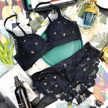 Sexy triangle cup lace underwear womens small chest big comfortable breathable gathering without steel ring bra set close to fit summer