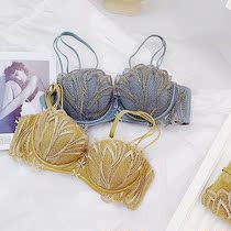 Lingerie girly sweet lace embroidery with inserts Soft rims gathered on the support small chest show large bra set summer