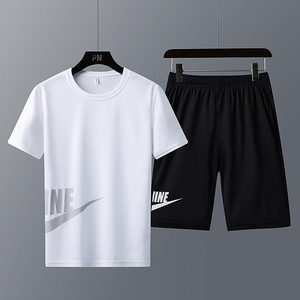 巴蒂特2021新款冰丝速干短袖短裤运动球服套装夏季圆领休闲T恤男