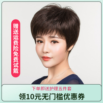 Wig real person short straight hair Ms Middle-aged mother with full head set light breathable natural hairstyle