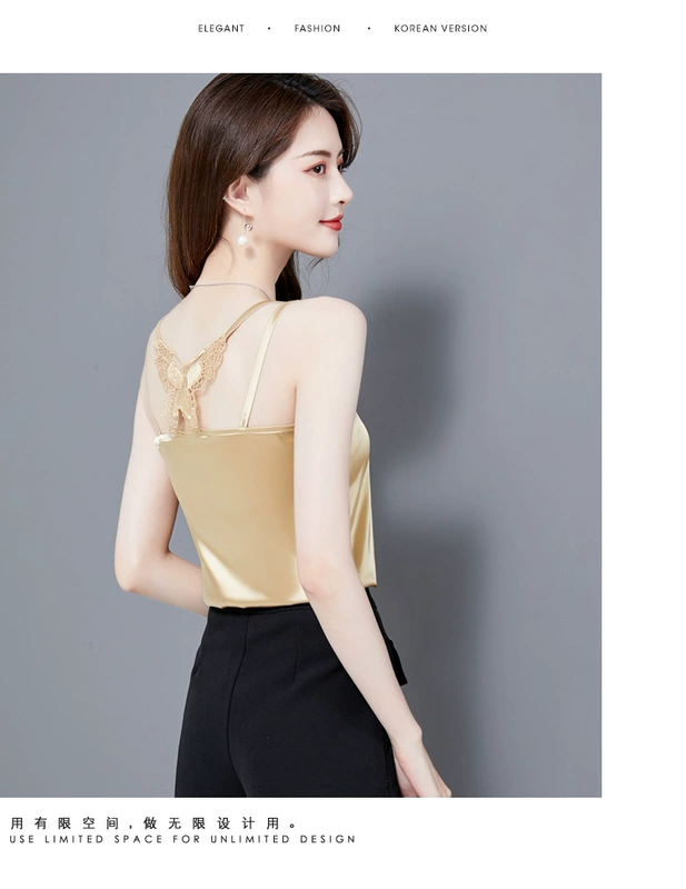 Sling mùa hè phong cách mới lụa satin vẻ đẹp áo vest của phụ nữ mặc bên ngoài cơ sở gợi cảm tự trồng trọt thêu tất cả các phù hợp với phụ nữ - Áo ba lỗ