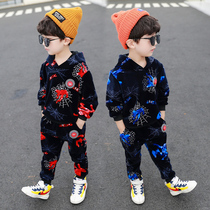 Boys autumn and winter set 2021 New plus velvet thickened small and medium-sized children foreign boy handsome gold velvet two-piece set