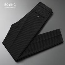 Light luxury spring small trousers Mens slim trousers Vertical stripe small feet pants Korean version of the trend business drop sense casual pants