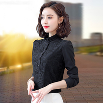 Lace Snow Spinning Undershirt Woman Spring Autumn Middle-aged Mom Plus Suede Thickened Blouse Autumn Winter Long Sleeve High Collar Inner Hitch Shirt