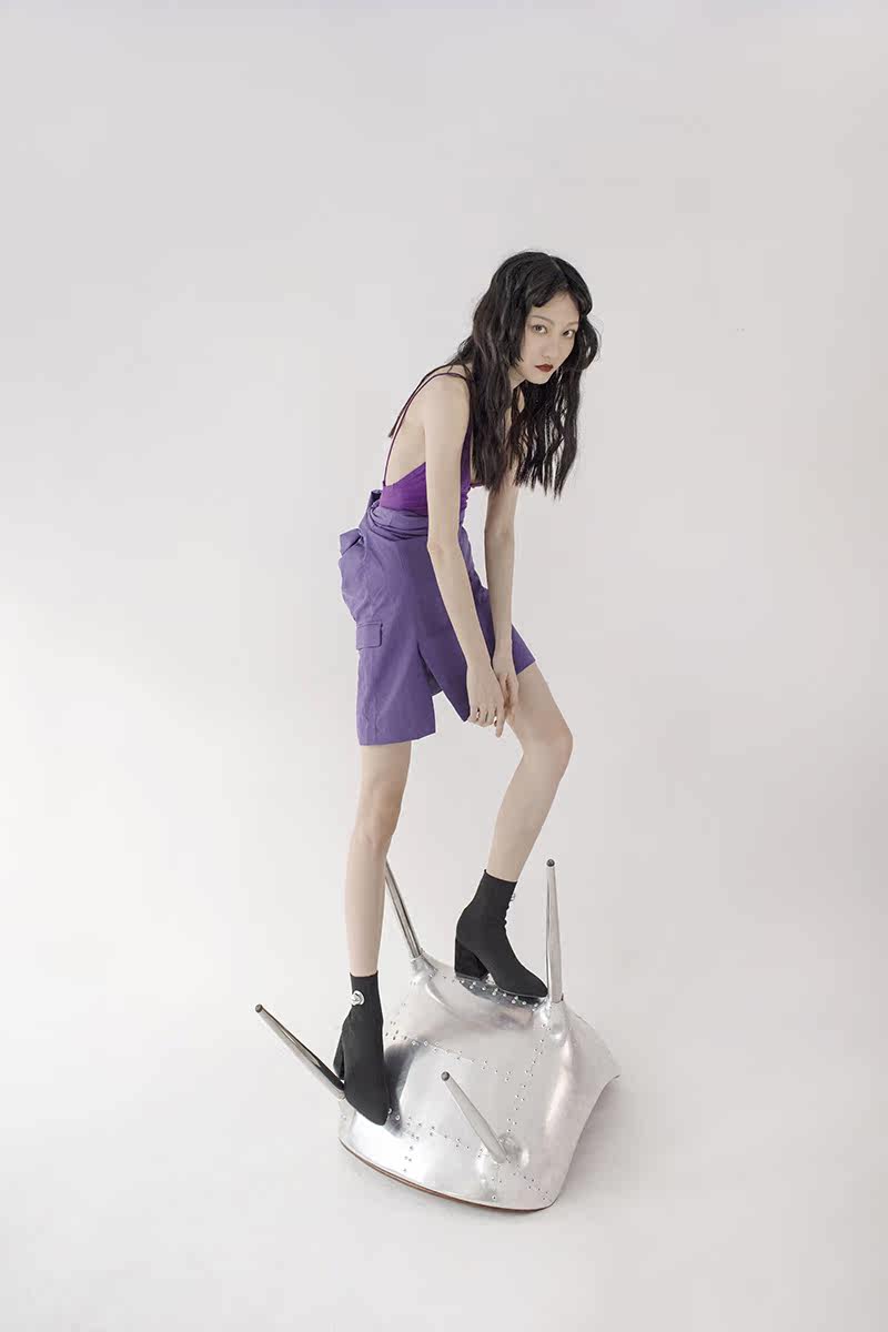 pinkpunkplank 黑色弹力中高跟短袜显瘦女靴 素面/鞋面钢珠装饰