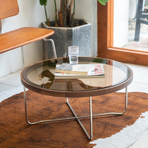 New Chinese Changhong glass coffee table combination solid wood small apartment household light luxury round table living room metal side