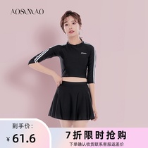 Swimsuit female Xia Xian thin belly cover conservative student 2021 new small chest gathered split boxer skirt swimming suit female