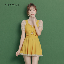 Conjoined Swimsuit Women Summer Conservative 2022 New Sendai Advanced Sensational Veil slim fit Skirt-Style Shades of Flesh Swimming Costume