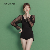 Conjoined swimsuit womens conservative display slim 2022 new exploits fashion ins wind sunscreen long sleeve fivewear swimsuit woman