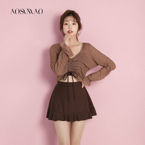 Split swimsuit women soak hot spring conservative thin belly cover belly 2021 new long sleeve small chest skin sunscreen swimsuit