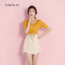 2021 new swimsuit womens belly thin small breasts gathered together to soak hot spring conservative flat skirt swimsuit women