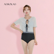 One-piece swimsuit female Conservative 2021 New thin belly cover bathing hot spring fairy fan small chest gather swimsuit women