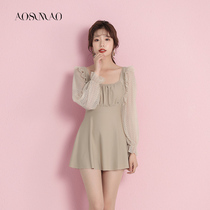 Swimsuit female one-piece student Conservative belly thin fairy fan 2021 new hot spring skirt small chest swimsuit