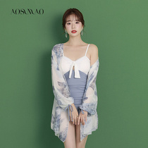 Swimsuit Women Summer Conjoined Conservative 2022 New Sexy Harnesses Slim Cover Long Sleeves Small Chest Flat Corner Swimsuit