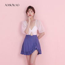 Swimsuit womens one-piece Conservative belly thin 2021 new hot spring fairy fan small chest skirt style meat cover swimsuit